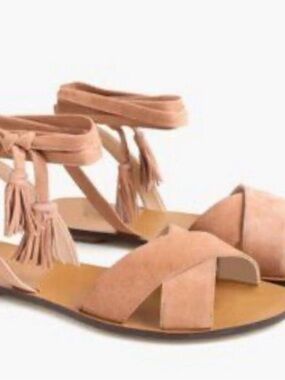 J. Crew Luxe Ankle Lace Up Gladiator Sandals Tan Suede Leather Boho  Sz 10
